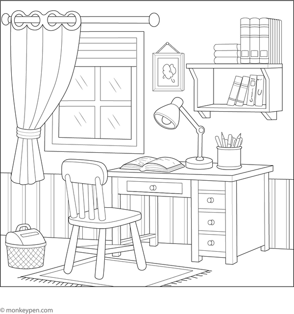 Study Room Coloring Page – fun and educational printable for children