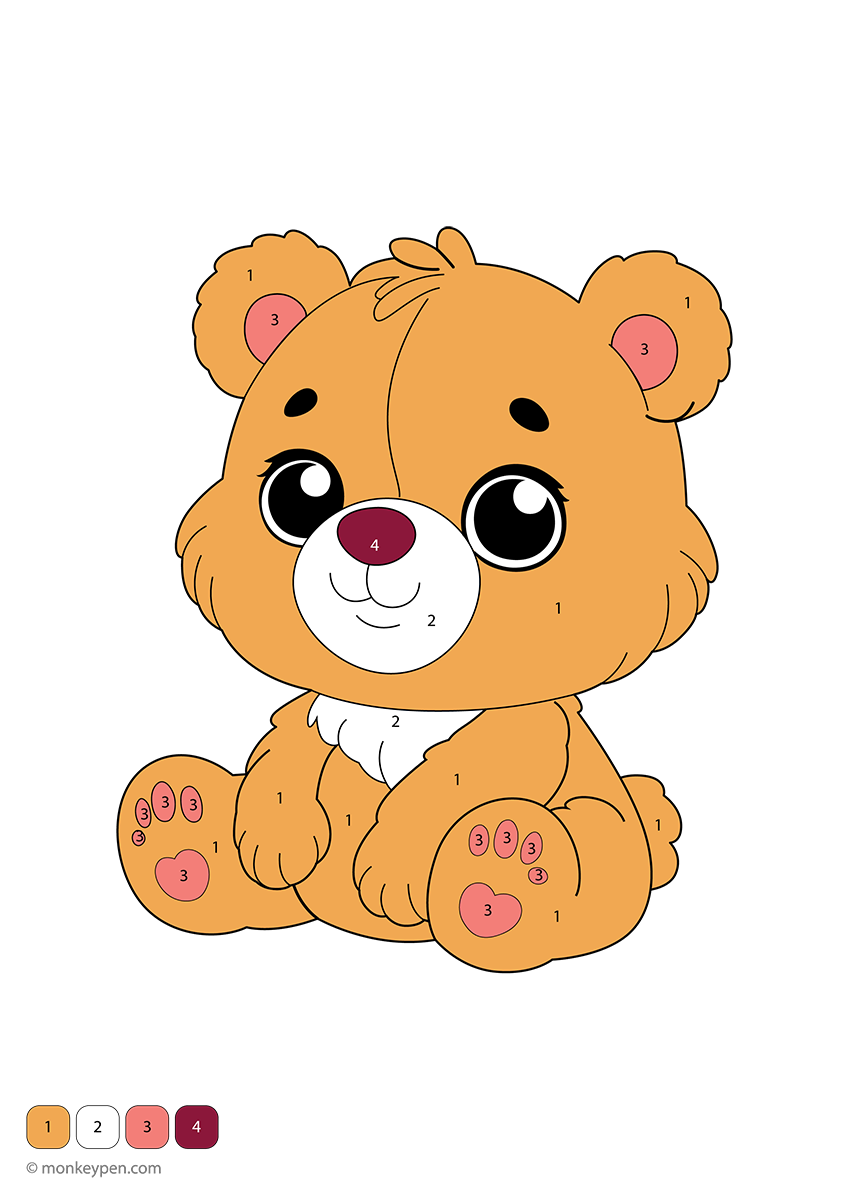 Teddy Bear Color by Number Sheet – Free Coloring Page PDF