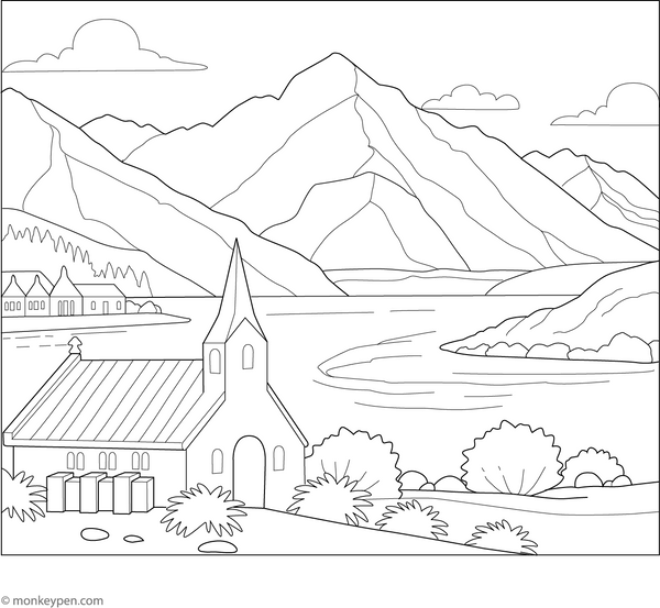 Lake Tekapo Coloring Page | Free Coloring Pages