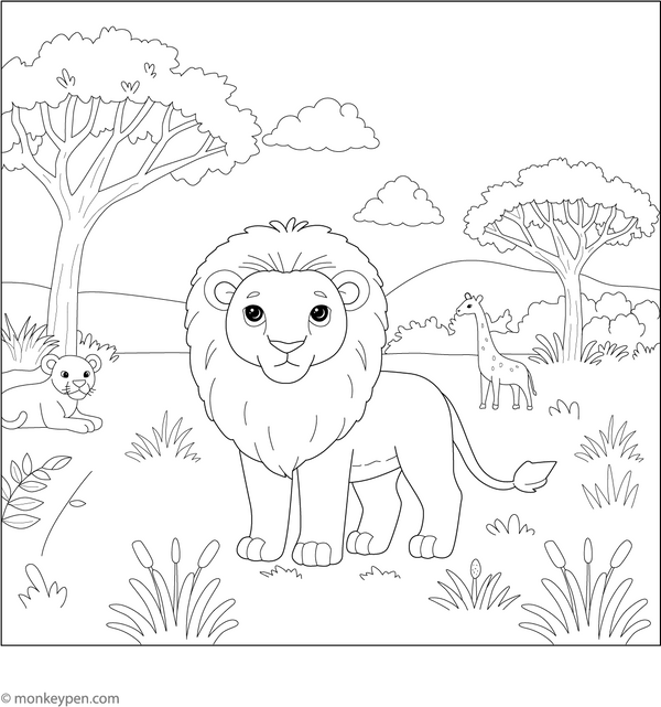 Lion’s Habitat Coloring Page