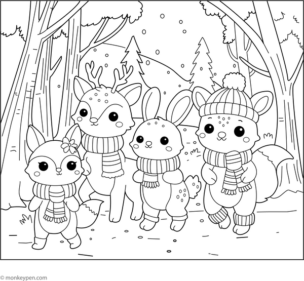 Autumn Animals Coloring Page