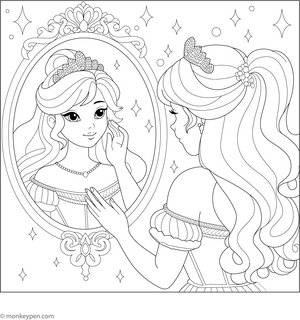 Princess with Magic Mirror Coloring Page