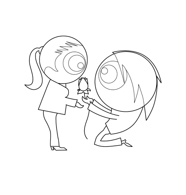 Boy giving rose to girl Free Love Representation Coloring page – fun and educational printable for children