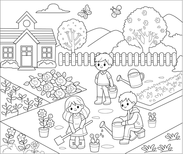 Garden coloring page – fun and educational printable for children