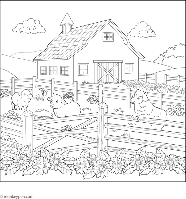 Farmyard Fence Coloring Page