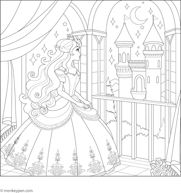 Princess Coloring Book - Instant Download