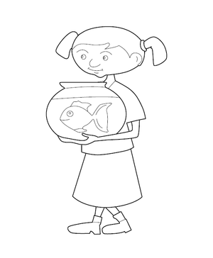 Girl Holding Fish Bowl Coloring Page