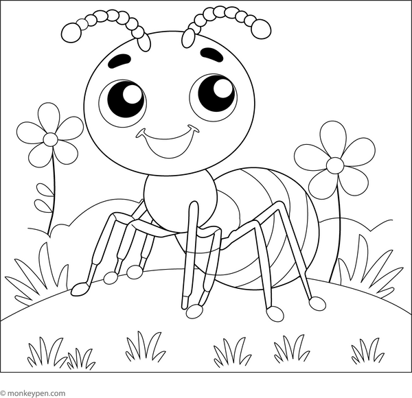 Cheerful Ant Coloring Page – fun and educational printable for children