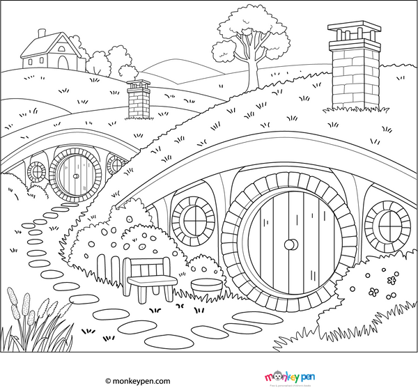 Hobbiton Village Coloring Page | Free Coloring Pages