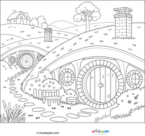 Hobbiton Village Coloring Page