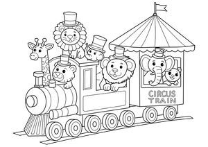 Circus Train coloring page – transportation-themed printable for kids