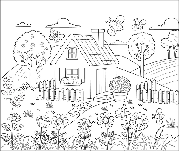 Garden Scenes Coloring Page – fun and educational printable for children