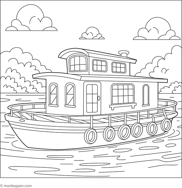 House Boat Coloring Page
