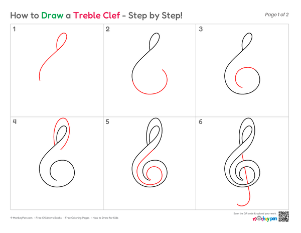 How to Draw a Treble Clef – Step-by-Step Music Symbol Drawing for Kids
