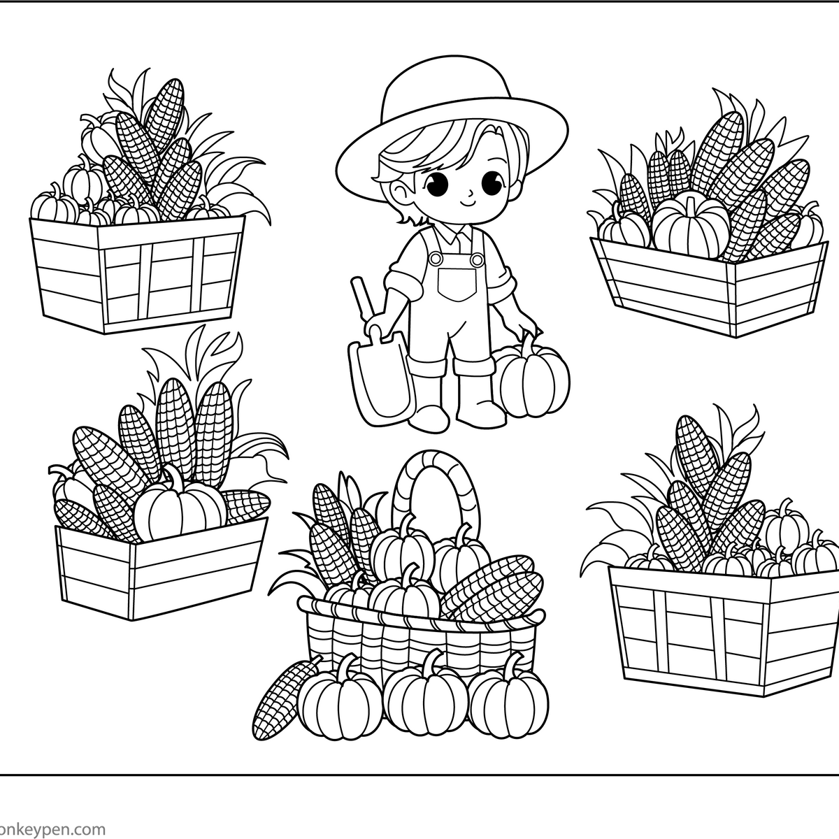 Autumn Harvest Coloring Page – Free Printable PDF for Kids, image size:1200x1200