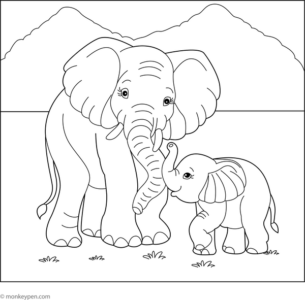 Downloadable Elephant Coloring Book