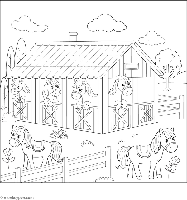 Horse Stable Coloring Page – fun and educational printable for children
