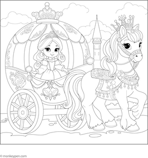 Princess in a Magical Carriage Coloring Page