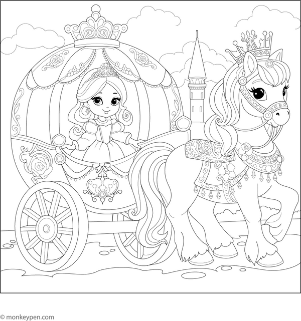 Princess in a Magical Carriage Coloring Page