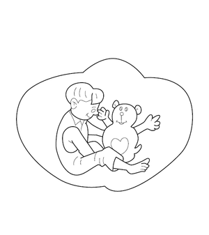 Boy Playing with Teddy Coloring Picture