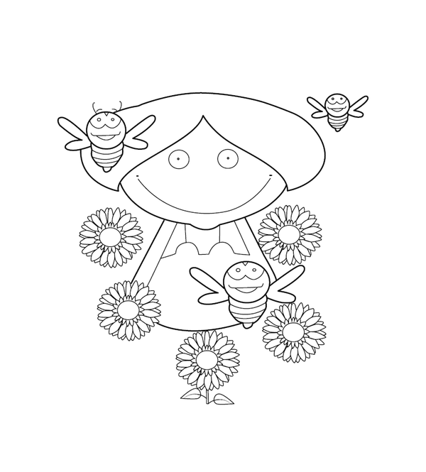 Kid, flowers and honeybees Printable Love Representation Coloring page – fun and educational printable for children