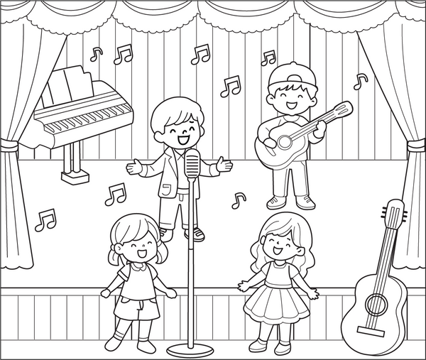 School Concert coloring page – educational printable for children