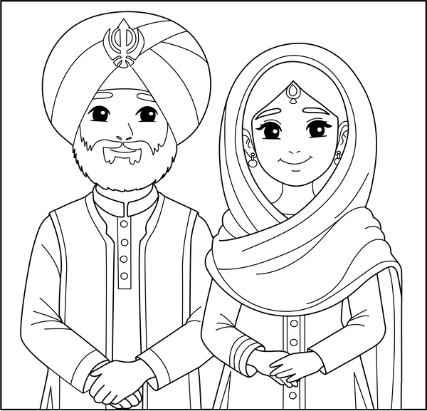 Sikh Couple Costume Coloring Page – fun and educational printable for children