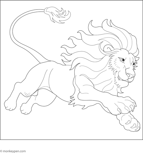Lion in Action Coloring Page