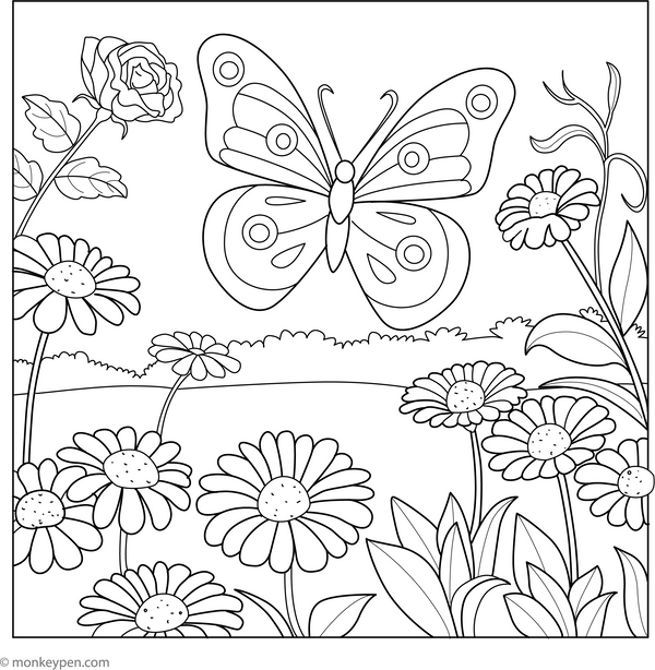 Butterfly and Blossoms Coloring Page – fun and educational printable for children