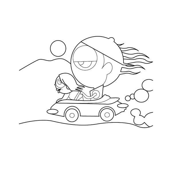 Girl and boy on car funny Printable Love Representation Coloring page – fun and educational printable for children