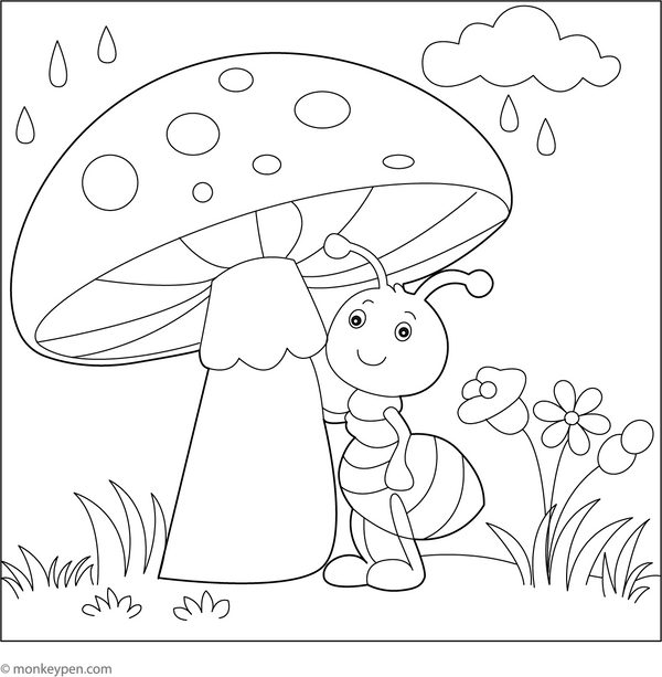 Ant and the Giant Mushroom Coloring Page