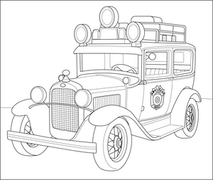 Vintage Police Car coloring page – transportation-themed printable for kids