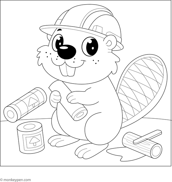 Beaver Wearing Construction Hat Coloring Page