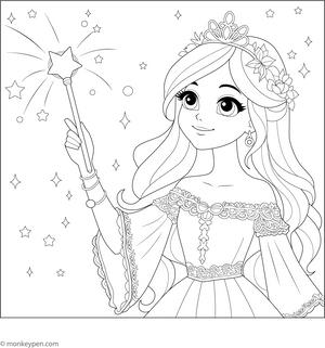 Princess with Magic Wand Coloring Page – fun and educational printable for children
