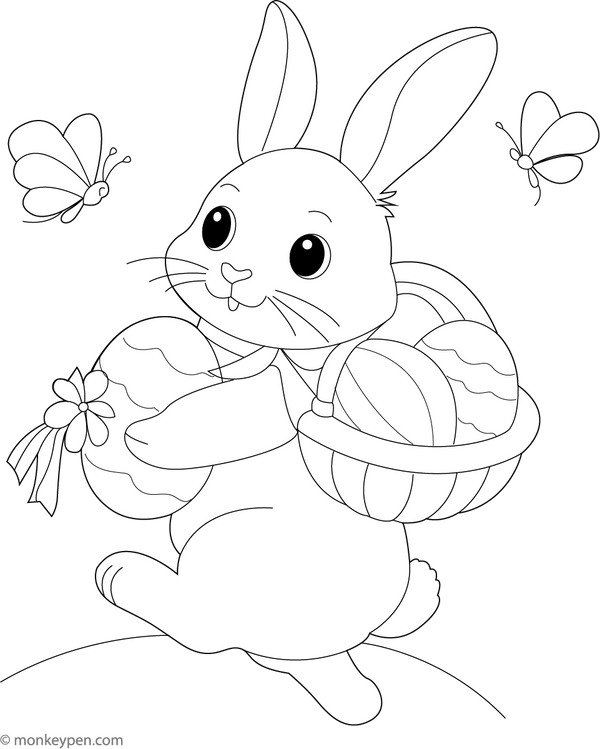 Rabbit Carrying Easter Eggs Coloring Page – transportation-themed printable for kids