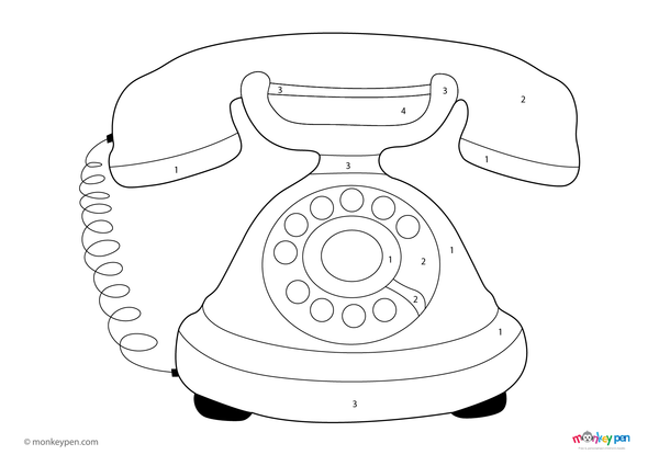 A retro rotary telephone is the focus of this fun color-by-number worksheet, available as a free downloadable PDF that helps kids practice numbers while exploring vintage technology through coloring.