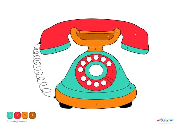 A retro rotary telephone is the focus of this fun color-by-number worksheet, available as a free downloadable PDF that helps kids practice numbers while exploring vintage technology through coloring.