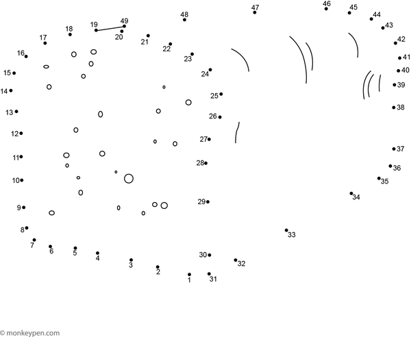 Child-friendly dot-to-dot activity showing a cartoon loaf of bread with textured crust for children to connect and color.