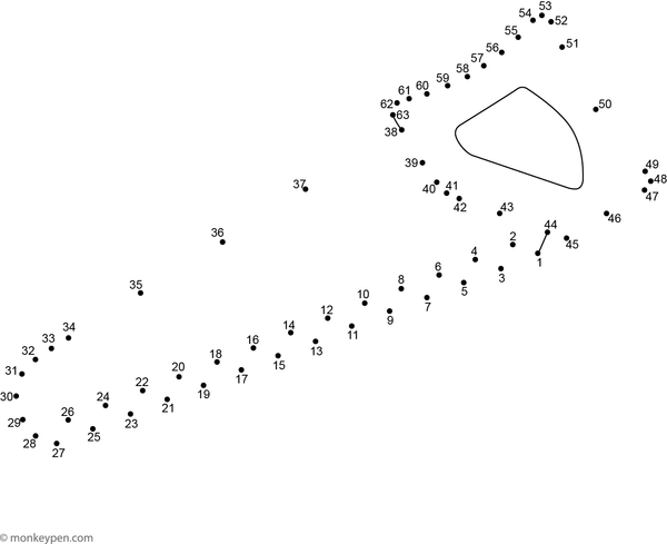 Child-friendly dot-to-dot worksheet featuring a cartoon hack saw with handle and blade for connecting and coloring.