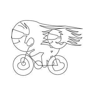 Printable Love Representation cycle with heart shaped wheels Coloring Page – fun and educational printable for children