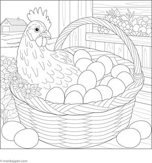 Hen with Eggs Coloring Page