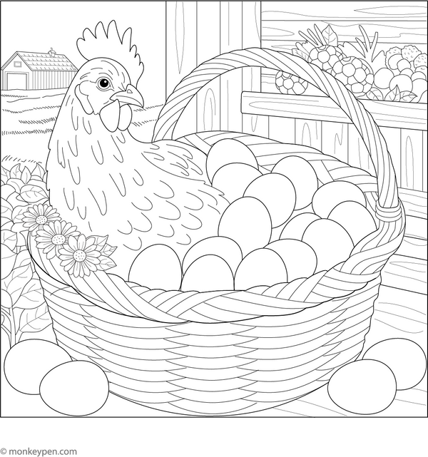 Hen with Eggs Coloring Page