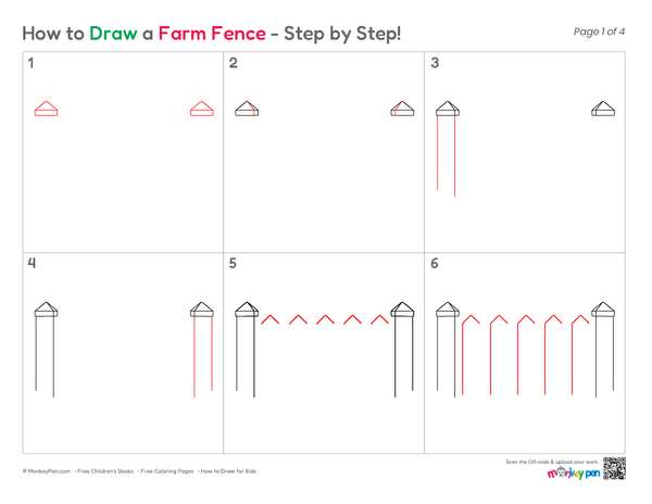 Farm fence outline drawing for children's art activities.