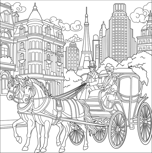 Horse Carriages coloring page – transportation-themed printable for kids