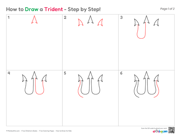 How to Draw a Trident – Easy Step-by-Step Trident Drawing for Kids
