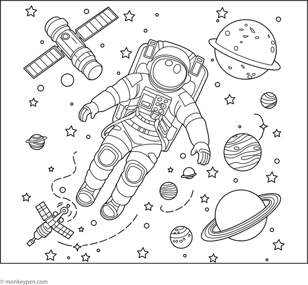 Astronaut in Space Coloring Page