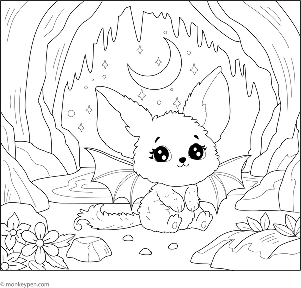 Cute Bat Coloring Page