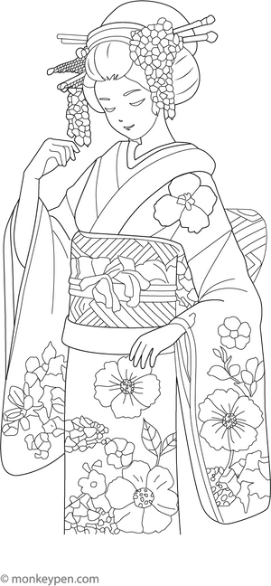 Japanese Kimono Coloring Page