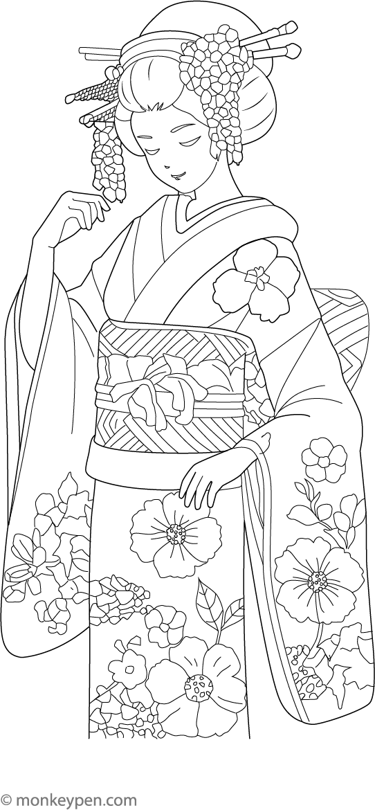Japanese Kimono Coloring Page