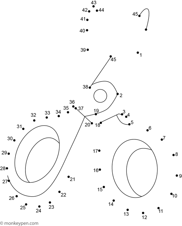 Child-friendly dot-to-dot worksheet of cartoon scissors with open blades for connecting and coloring.